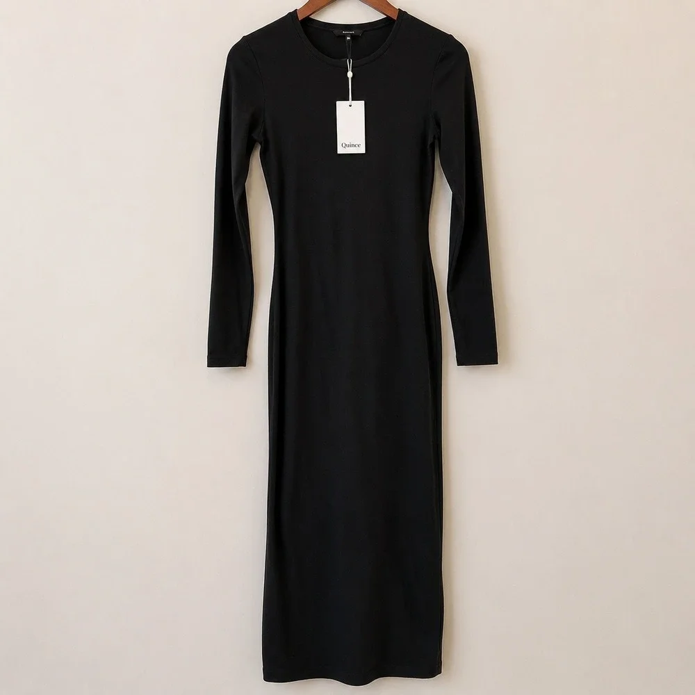 Quince Jersey Long Sleeve Maxi Dress Date Resort Vacation Trip True Black XS NWT